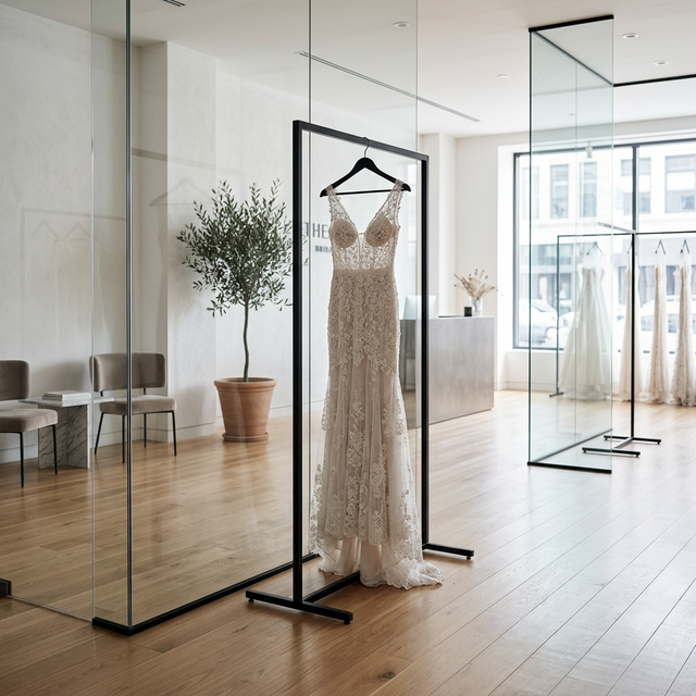 Modern Bridal Boutique with Black Rack